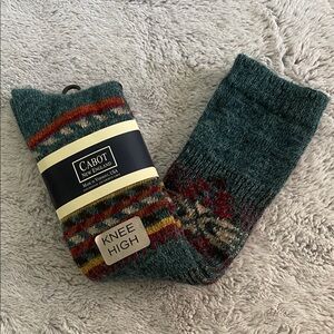 Cabot Ladies Knee High Socks - Green Fair Isles